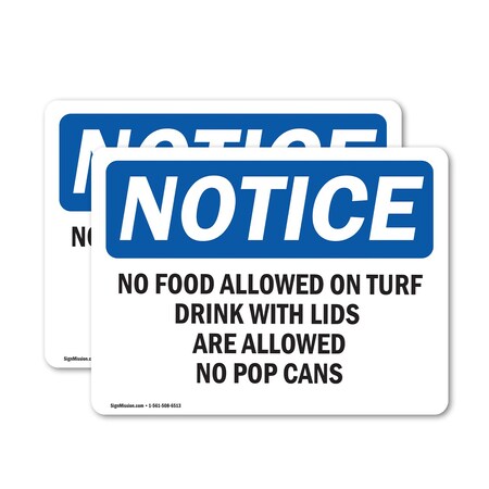 Signmission No Food Allowed On Turf Drinks With Lids, 24 in W x Rectangle, Vinyl Decal OS-2PACK-NS-D-1824-L-14556